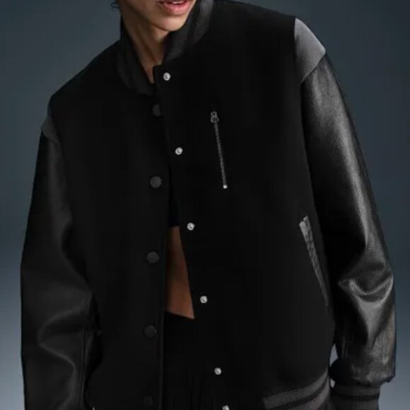 NWT New Nike Women's Destroyer Leather Bomber Jacket Coat Size Large L Black - Picture 3 of 6